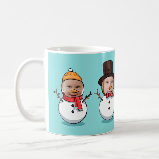 Personalized Funny Face Photo Snowmen Christmas Coffee Mug (Left)