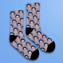 Personalized Funny Face Photo Socks in Baby Blue