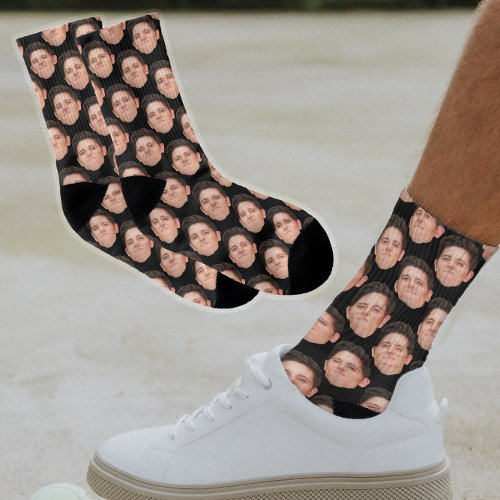 Personalized Funny Face Photo Socks in Jet Black
