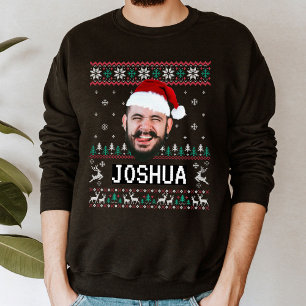 Personalized Funny Face Photo with Santa Hat Ugly Sweatshirt