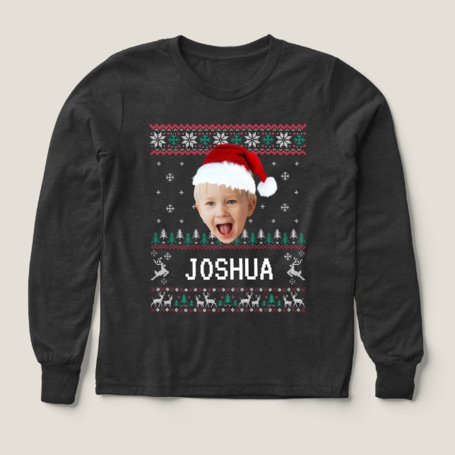 Personalized Funny Face Photo with Santa Hat Ugly Tri-Blend Shirts (Design Front)