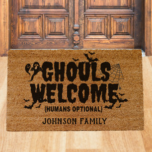 Personalized funny family Halloween decor Fiber Doormat