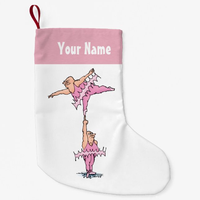 Personalized Funny Fat Guys in Pink Tutus Small Christmas Stocking (Front)