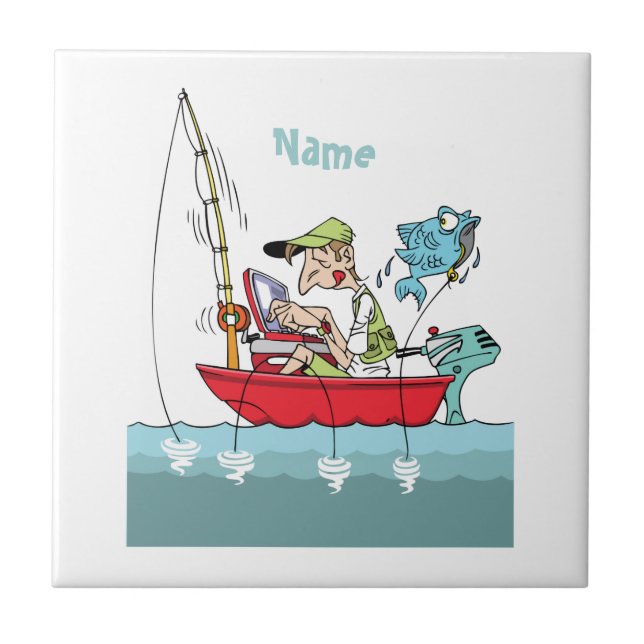 Personalized Funny Fishing Cartoon Tile (Front)