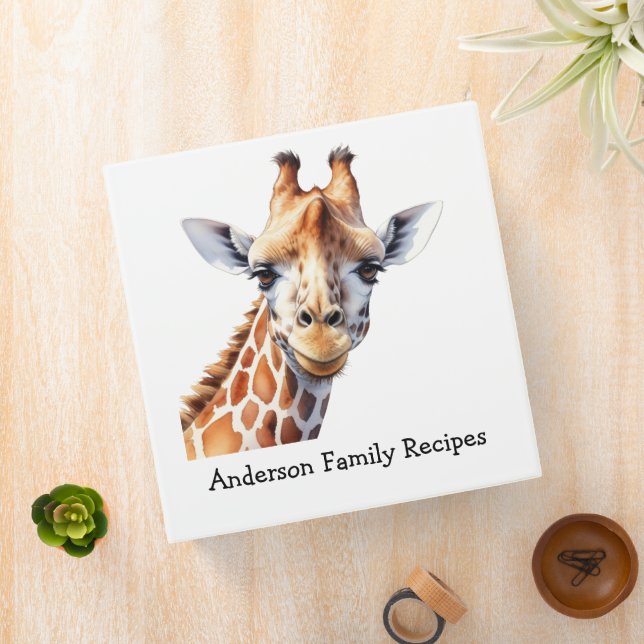 Personalized Funny Giraffe Lover's Family Recipes 3 Ring Binder (In Situ)