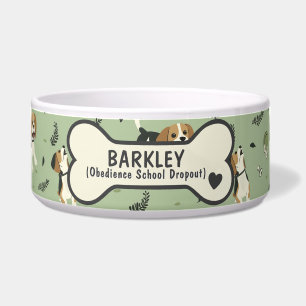 Personalized funny green and tan beagle dog bowl