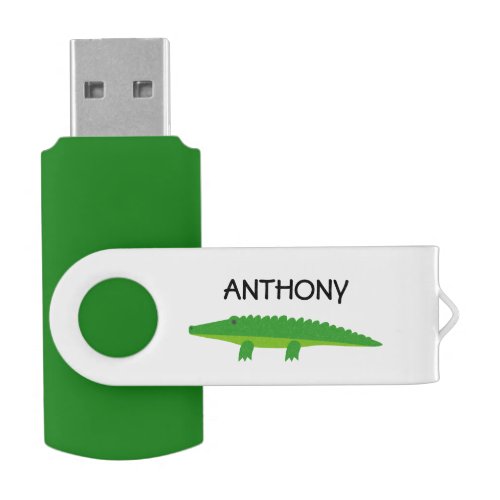 Personalized funny green crocodile USB flash drive