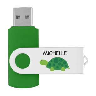 Personalized funny green turtle USB flash drive