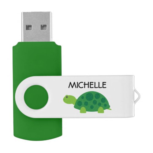 Personalized funny green turtle USB flash drive