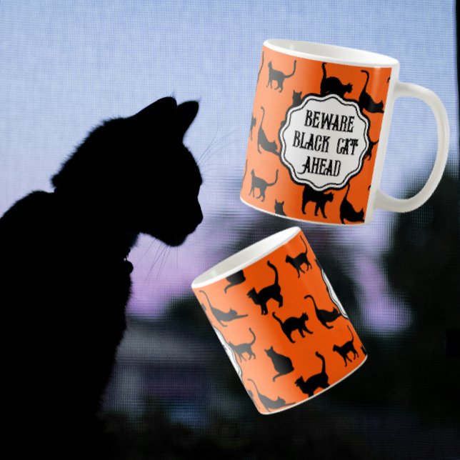 Personalized Funny Halloween Orange Black Cat Lady Coffee Mug (Your favorite cat lady would 
Love this mug!)