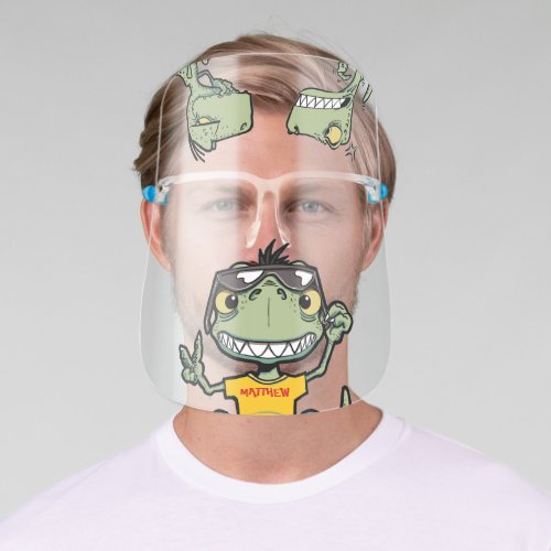 Personalized Funny Happy Green T_Rex Dinosaur Face Shield