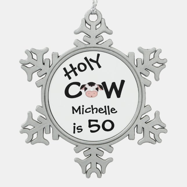 Personalized Funny Holy Cow 50th Birthday Ornament (Front)