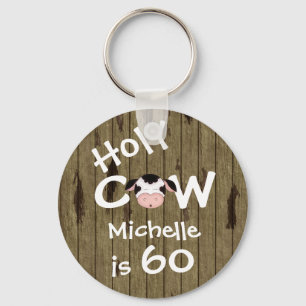 Personalized Funny Holy Cow 60th Humorous Birthday Keychain