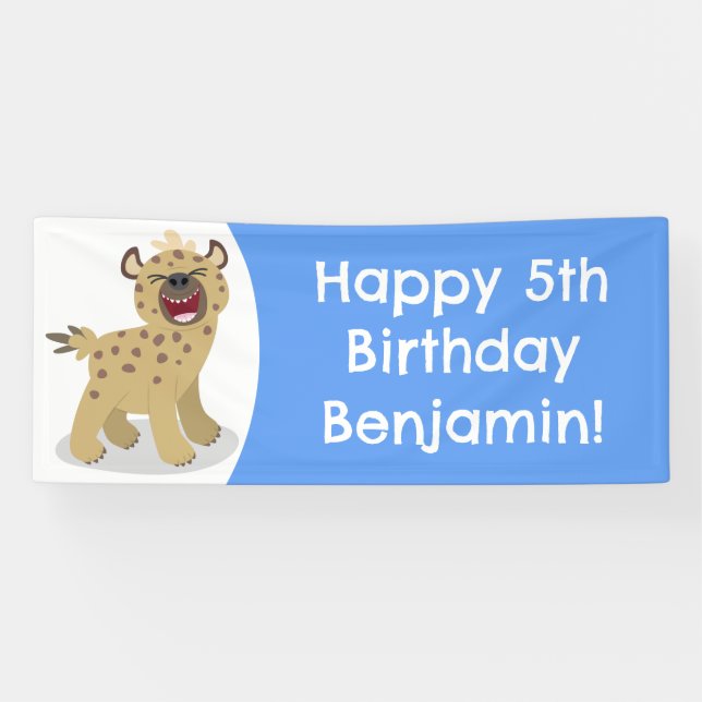 Personalized funny hyena laughing cartoon birthday banner (Horizontal)
