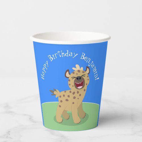 Personalized funny hyena laughing cartoon birthday paper cups
