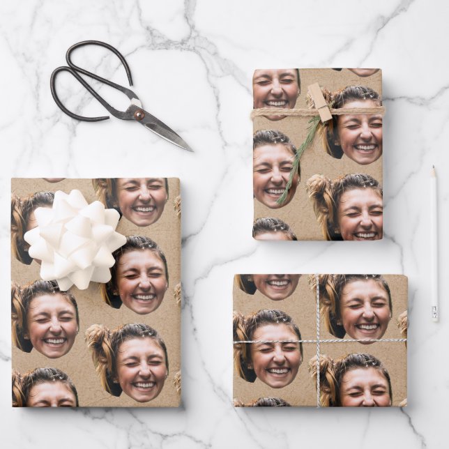 Personalized Funny Kraft Custom Face Photo Girly Wrapping Paper Sheets (Front)