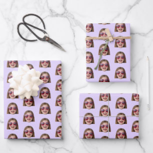 Personalized Funny Lavender Custom Face Photo Wrapping Paper Sheets