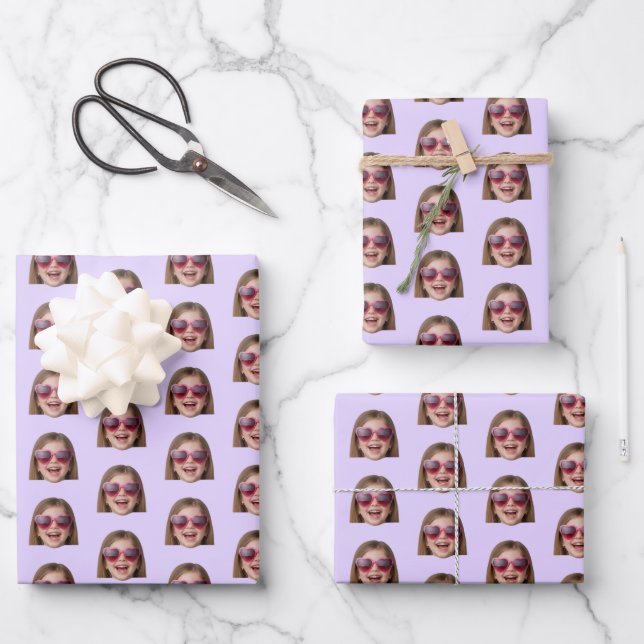 Personalized Funny Lavender Custom Face Photo Wrapping Paper Sheets (Front)