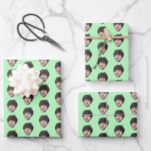 Personalized Funny Lime Green Custom Face Photo Wrapping Paper Sheets