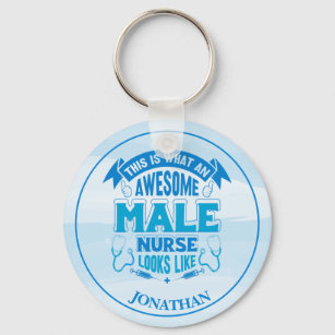 Personalized Funny Male Nurse Blue Keychain