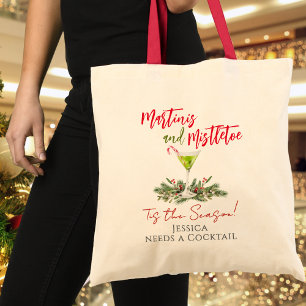 Personalized Funny Martinis and Mistletoe Tote Bag