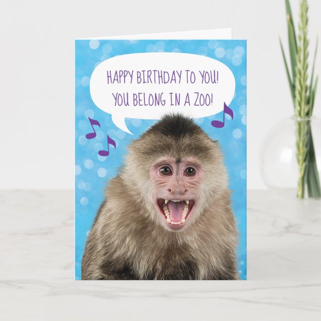 Personalized Funny Monkey Singing Birthday Card (Front)