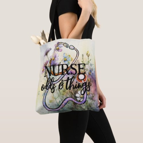 Personalized Funny Nurse Floral Stethoscope Boho  Tote Bag