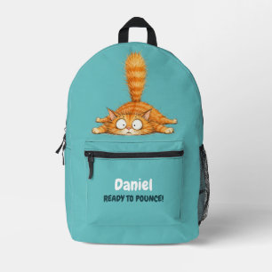 Personalized Funny Orange Cat Aqua Kids School Printed Backpack