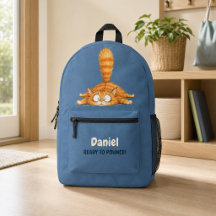 Personalized Funny Orange Cat Blue Kids School