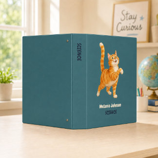 Personalized Funny Orange Cat Dark Teal School 3 Ring Binder
