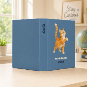 Personalized Funny Orange Cat Denim Blue School 3 Ring Binder