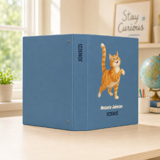 Personalized Funny Orange Cat Denim Blue School 3 Ring Binder