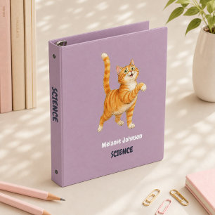 Personalized Funny Orange Cat Mauve School Subject 3 Ring Binder