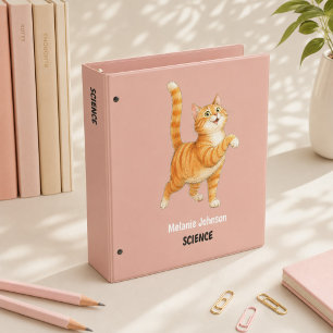 Personalized Funny Orange Cat Pink School Subject 3 Ring Binder