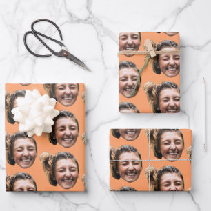 Personalized Funny Orange Custom Face Photo Girly Wrapping Paper Sheets