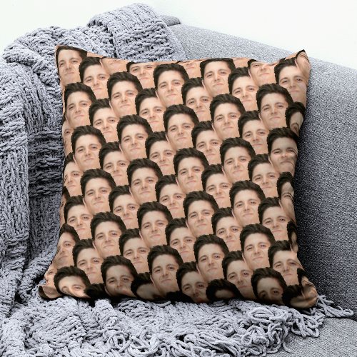 Personalized Funny Overlapping Face Photo Accent Throw Pillow