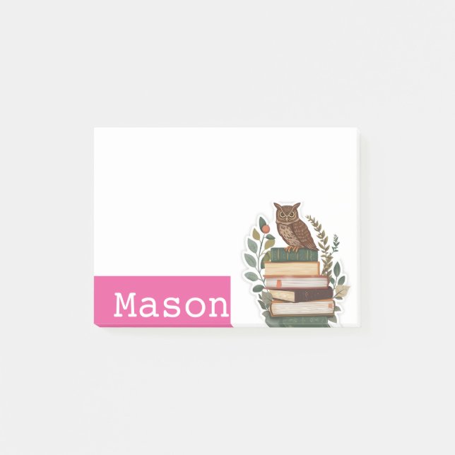 Personalized Funny Owl Books Library  Post-it Notes (Front)