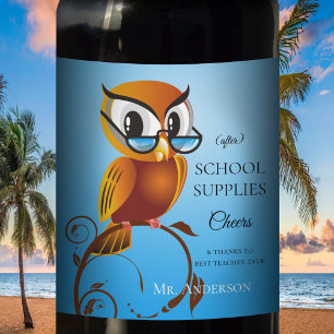 Personalized Funny Owl Teacher Wine Label