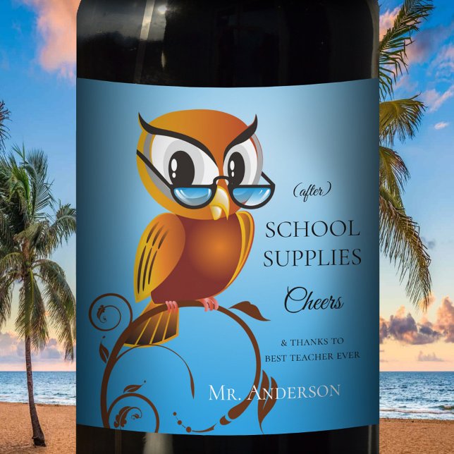 Personalized Funny Owl Teacher Wine Label (Creator Uploaded)