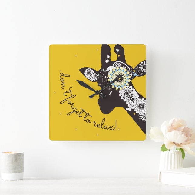 Personalized Funny Paisley Giraffe Boho Relaxing Square Wall Clock (Home)