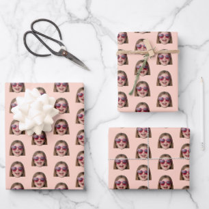 Personalized Funny Peach Custom Face Photo Wrapping Paper Sheets