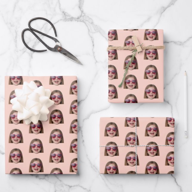 Personalized Funny Peach Custom Face Photo Wrapping Paper Sheets (Front)