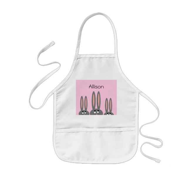 Personalized Funny Peeping Easter Bunnies Pink Kids' Apron (Front)