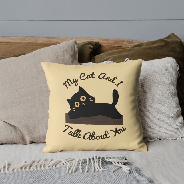 Personalized Funny Pet Lover Cat Quote Black Beige Throw Pillow (Creator Uploaded)