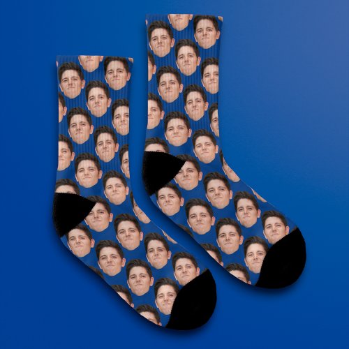Personalized Funny Photo Face Socks _ classic blue