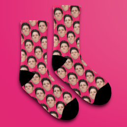 Personalized Funny Photo Face Socks - Hot Pink