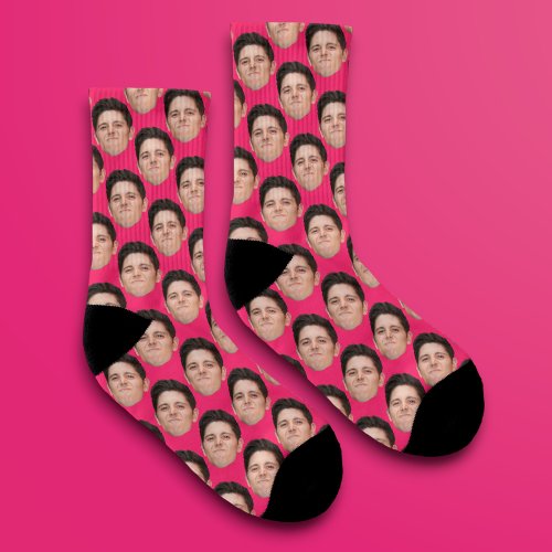 Personalized Funny Photo Face Socks _ Hot Pink