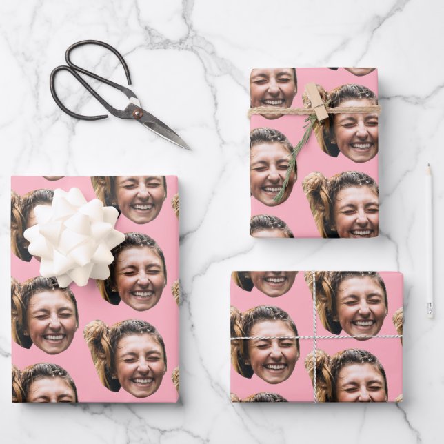 Personalized Funny Pink Custom Face Photo Girly Wrapping Paper Sheets (Front)