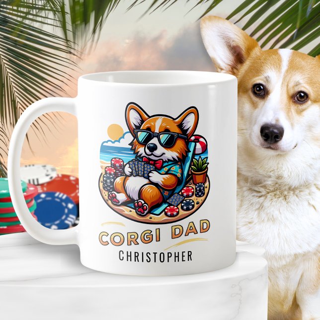 Personalized Funny Poker Player Corgi Dog Dad Coffee Mug (Creator Uploaded)