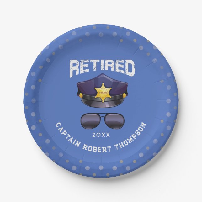 Personalized Funny Police Retirement Party Paper Plates (Front)